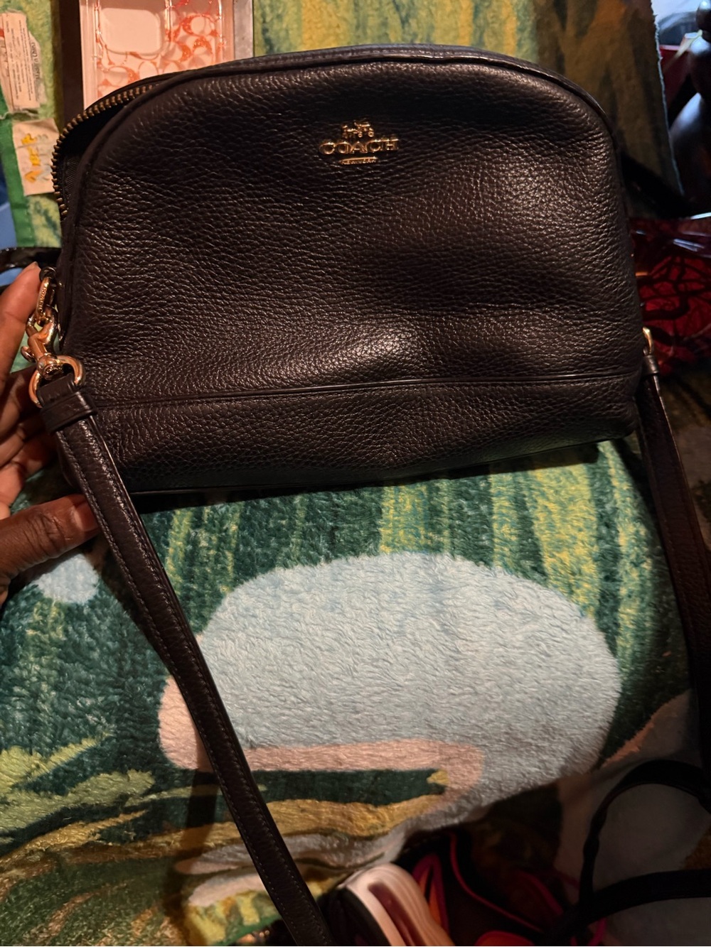 Coach Black Pebble Leather Crossbody with Gold Hardware
